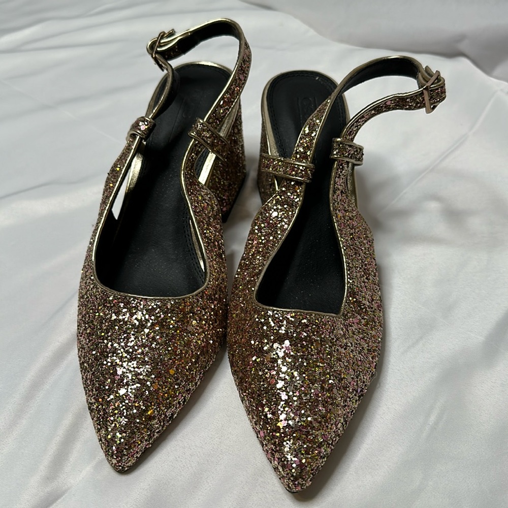 ASOS Glitter Heels in Gold and Pink